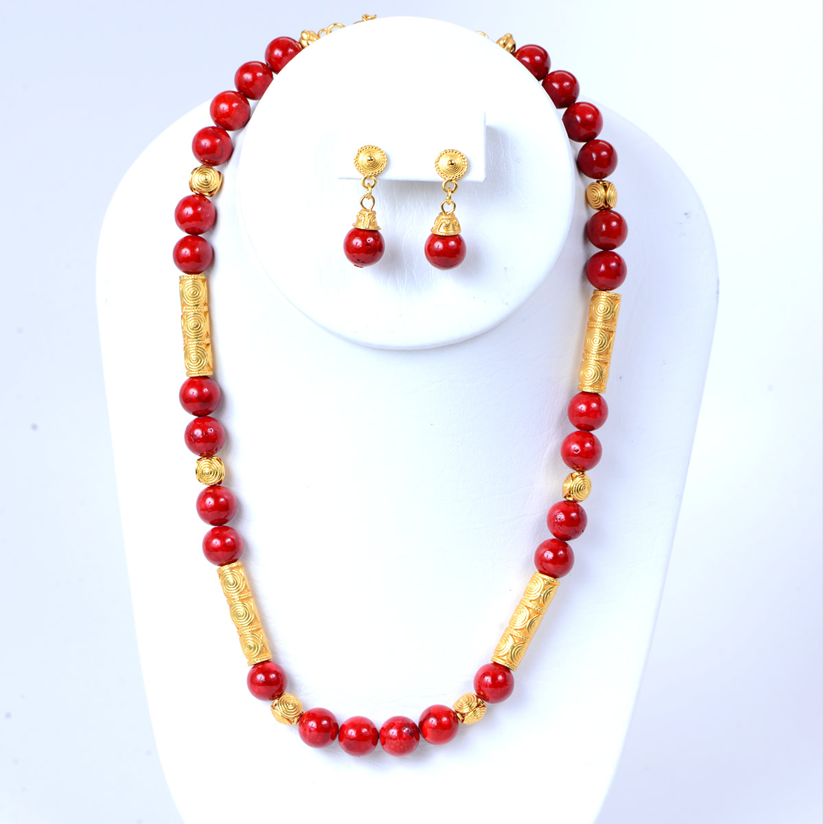 Pre Columbian Red Fossil Necklace Set